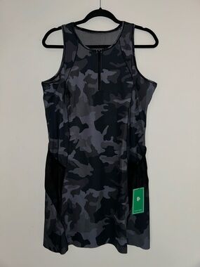 FLINT PARK Ace Tennis Dress Camo Black Mesh Mini Activewear Lightweight XL NEW